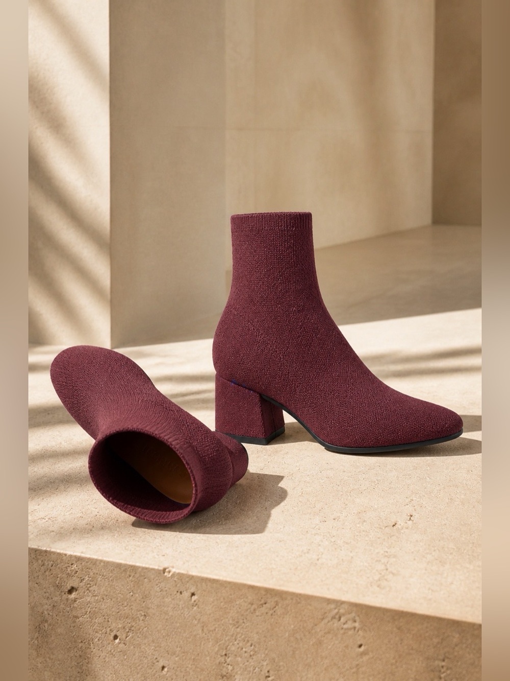Rothy's ReVelvet Syrah High Classic Boot Burgundy Knit Woman 9